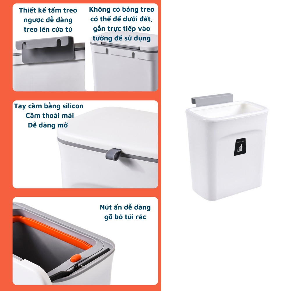 Thùng rác nhựa PVC treo gắn tủ bếp tiện lợi thùng rác văn phòng có nắp đậy thông minh