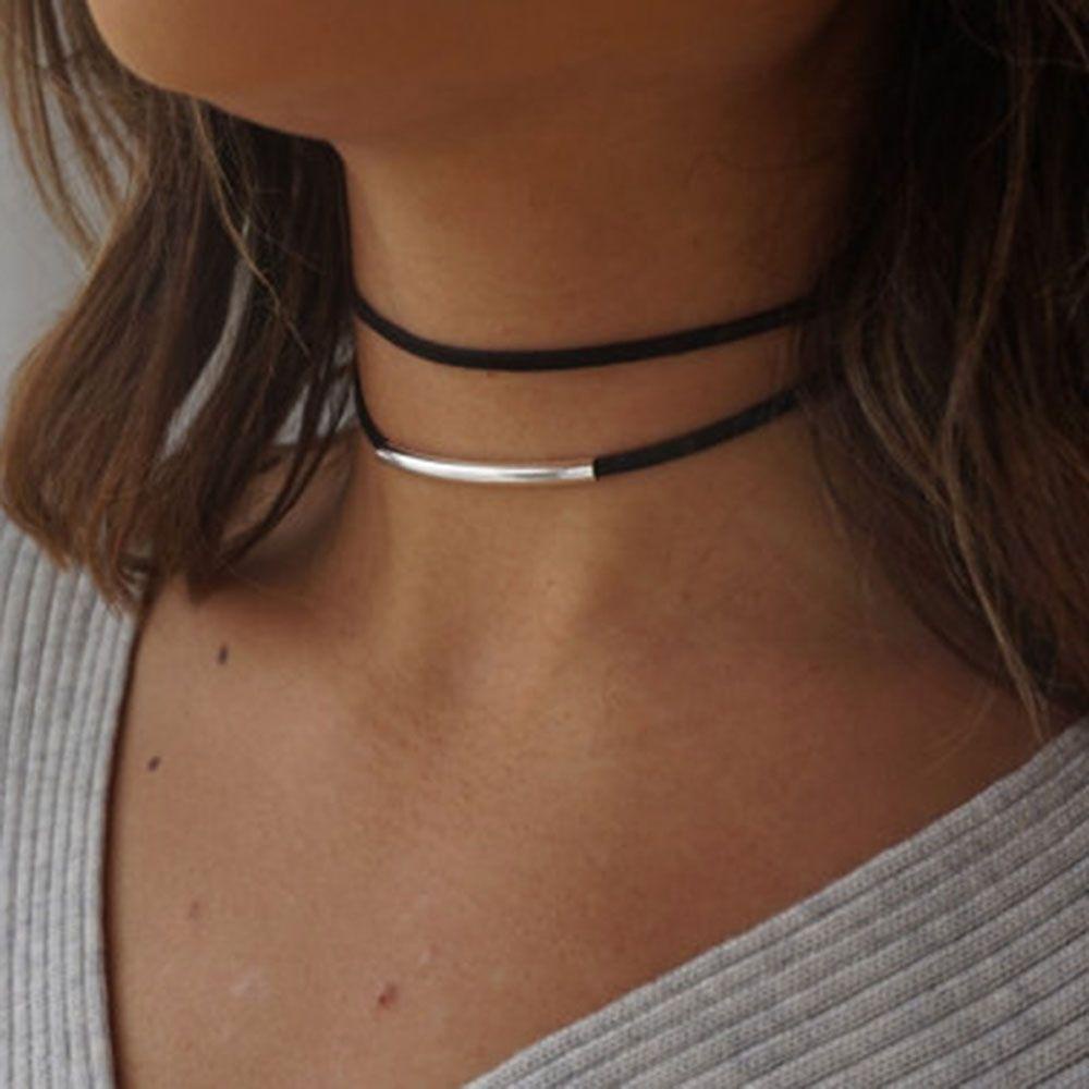 ANEMONE Vòng Cổ Choker Dây Đôi Bằng Nhung Đen Thời Trang Hàn Quốc