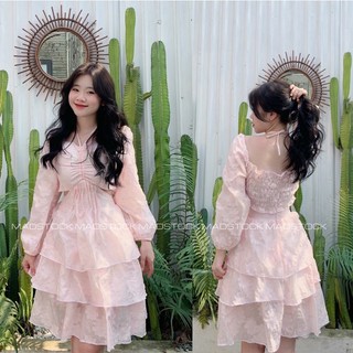 đầm gấm hoa 3 tầng khoét eo tôn dáng công chúa dễ thương (thời trang vickyy.g - anitagreen ) NQ1022