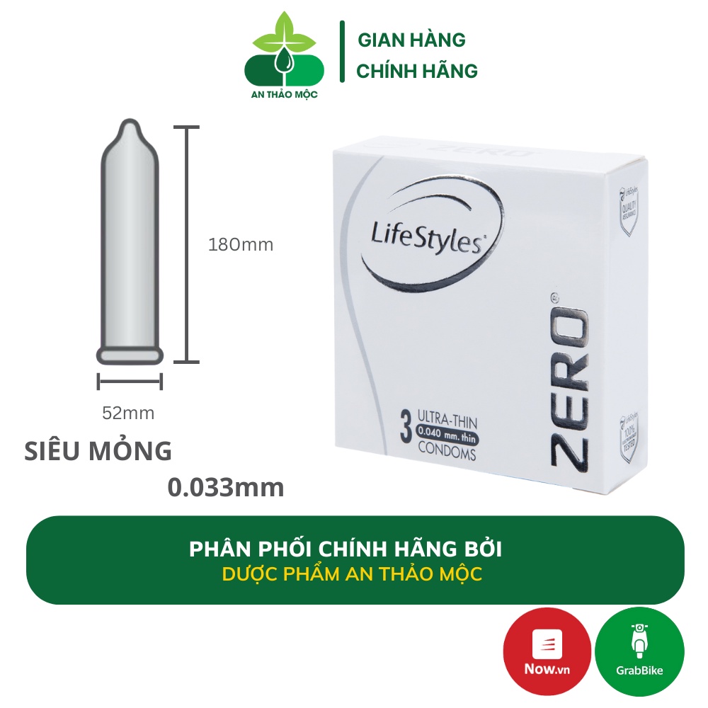 Bao cao su LifeStyles Zero cao cấp thiết kế ôm sát siêu mỏng tuyệt đối cho cảm giác chân thật hộp 3 cái