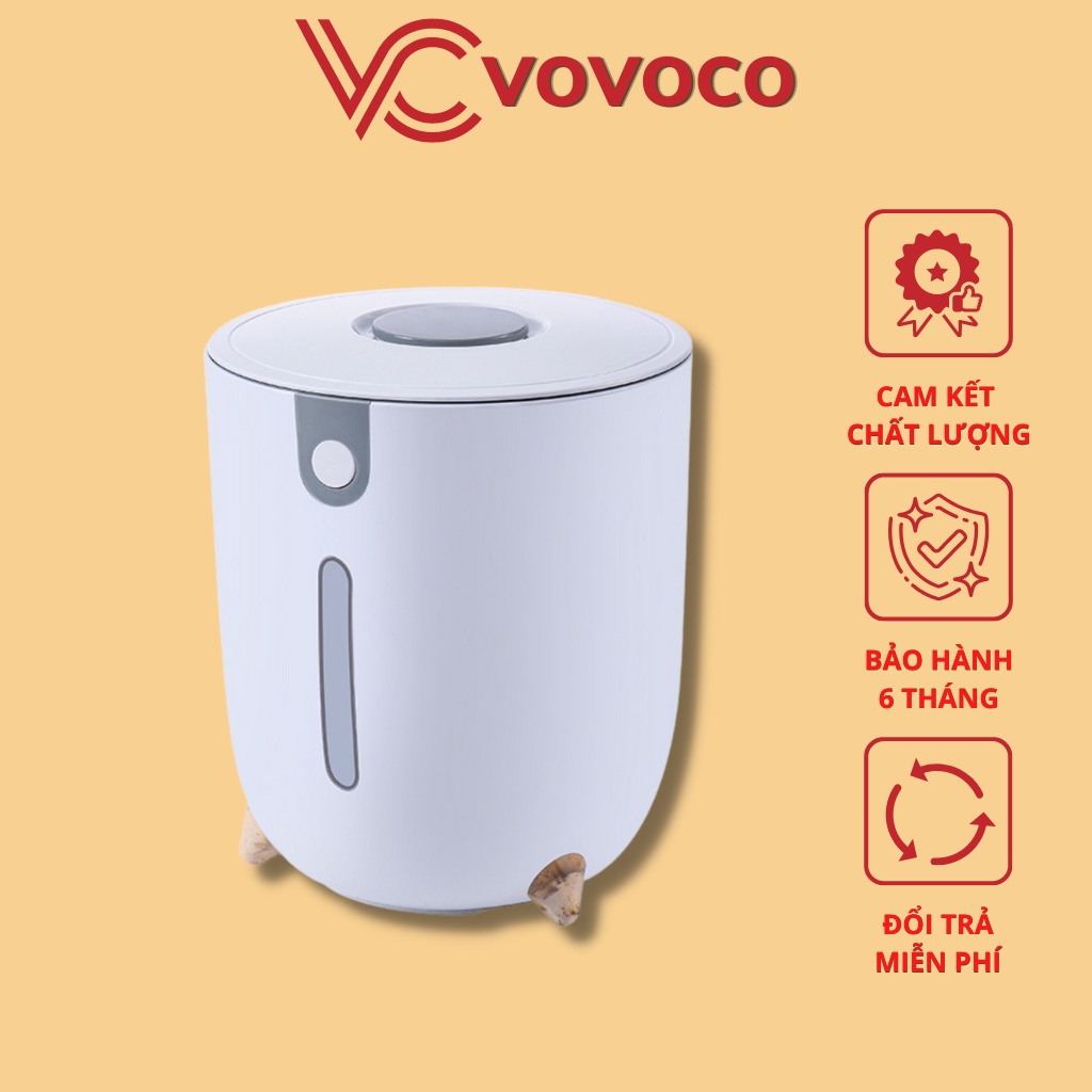 Thùng đựng gạo thông minh dung tích chứa 10kg gạo hình trụ chất liệu nhựa ABS an toàn màu trắng nút đóng mở tiện lợi