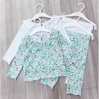 Set 2 bộ dài tay bé gái cotton co dãn