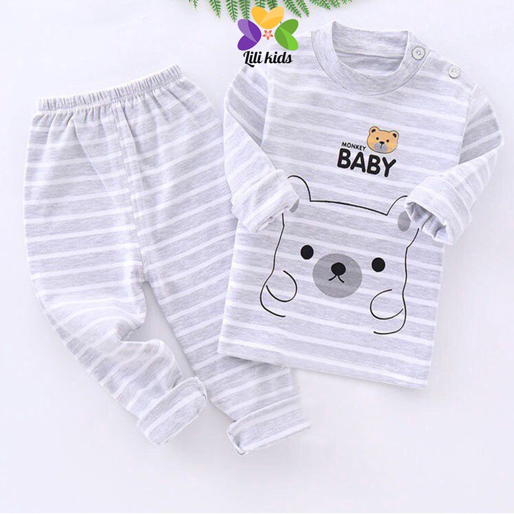 Bộ thu đông cho bé LILI.KIDS in hình gấu chất cotton nỉ mềm và ấm, Bộ dài tay cho bé trai bé gái 1 2 3 4 tuổi BDT09