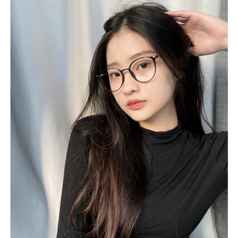 Gọng kính cận nữ thời trang cao cấp mắt tròn TaTa phong cách Hàn Quốc cá tính chống UV400 và tia bức xạ đẹp giá rẻ 090