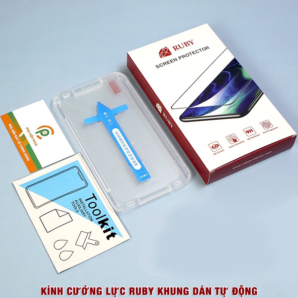 Cường lực Iphone 14 chính hãng Ruby khung dán tự động full màn hình - Dán màn hình Iphone 14