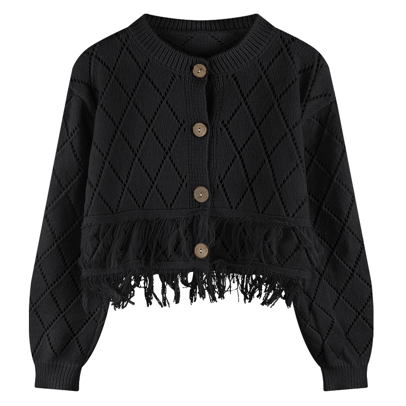 IELGY Áo Khoác cardigan Dệt Kim Tay Dài Phối Tua Rua Thời Trang Cho Nữ