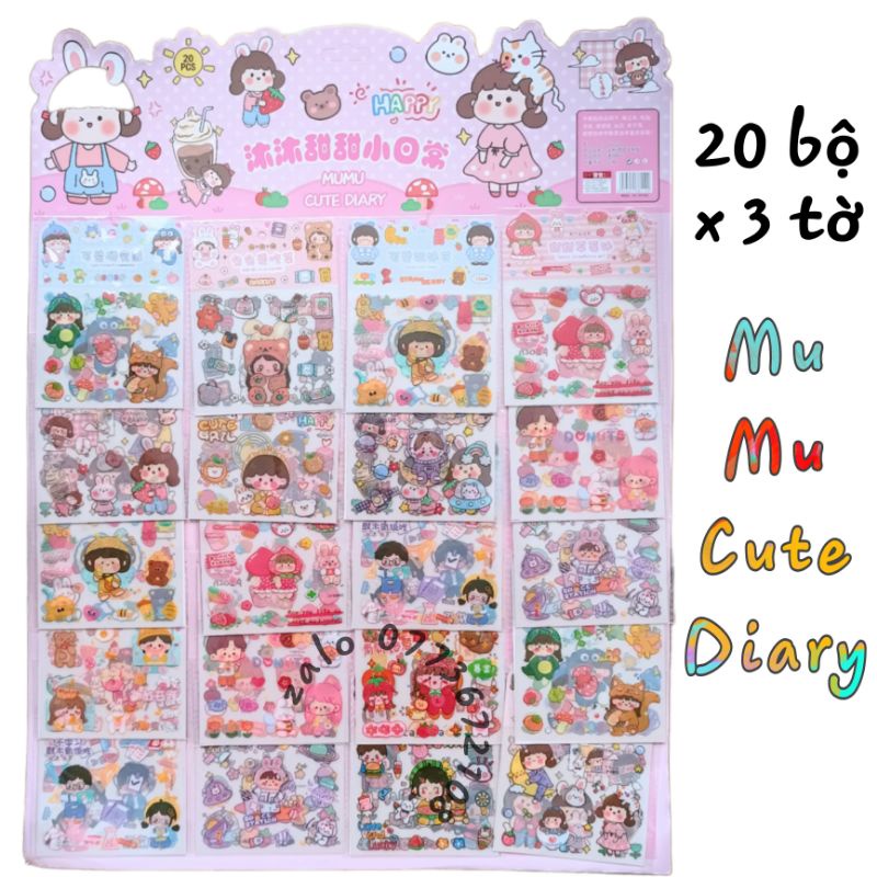 Vỉ 20 bộ hình dán sticker MuMu Cute diary