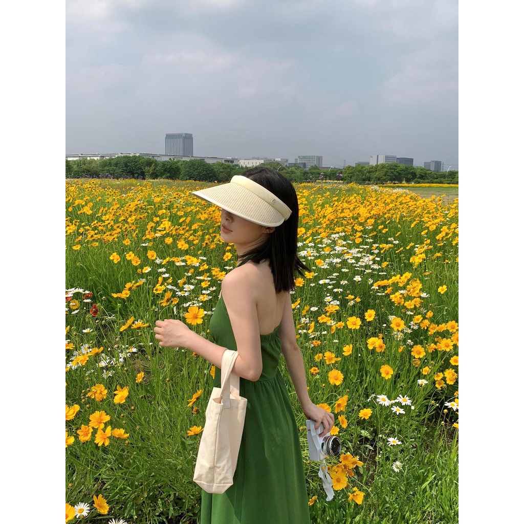 Mũ Cói Nửa Đầu Chống UV Chống Nắng Vành Lớn Phối Viền RQN2133