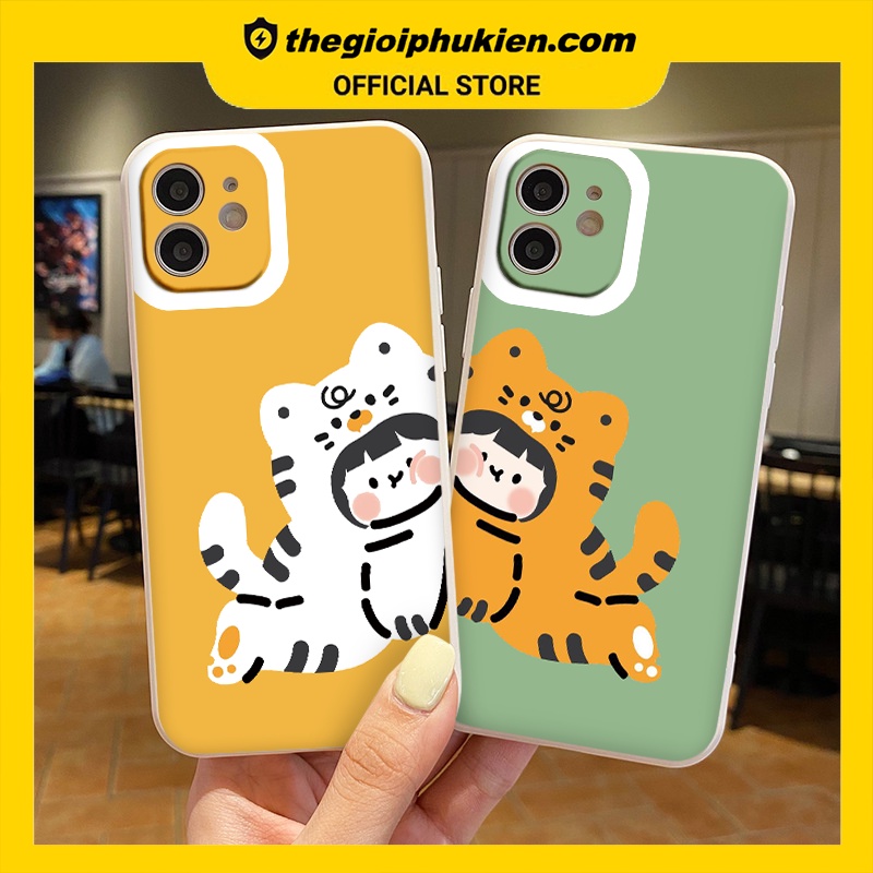 Ốp iphone - Ốp lưng iphone cạnh vuông bảo vệ camera Cặp đôi mèo vằn dành cho ip 6 đến 14promax - ng310