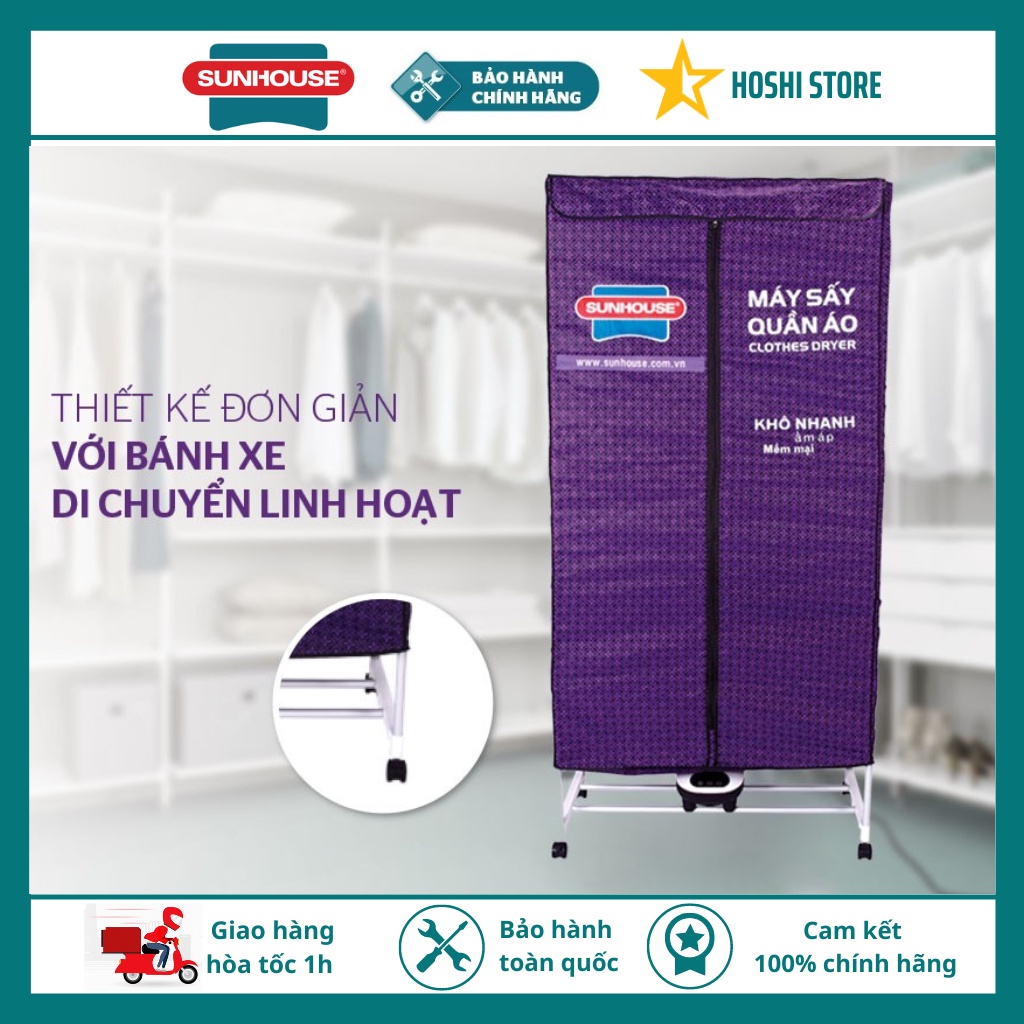 [CHÍNH HÃNG] Máy sấy quần áo, tủ sấy quần áo SUNHOUSE SHD2707, diệt khuẩn khử mùi, sấy nhanh , bảo hành 12 tháng