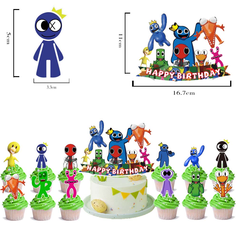 41Pcs Roblox Rainbow Friends Balloons Banner/Flag Cupcake Toppers Birthday Party