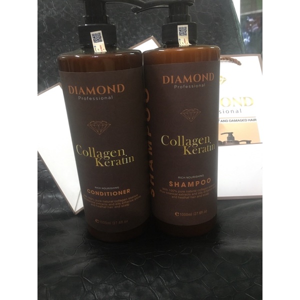 Dầu gội xả diamond collagen hương thơm nước hoa phục hồi tóc hư tổn chống rụng tóc 1000ml