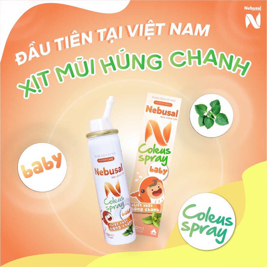 Xịt Mũi Nebusal Húng Chanh giảm Nghẹt Mũi - Sổ mũi cho trẻ em (50ml)