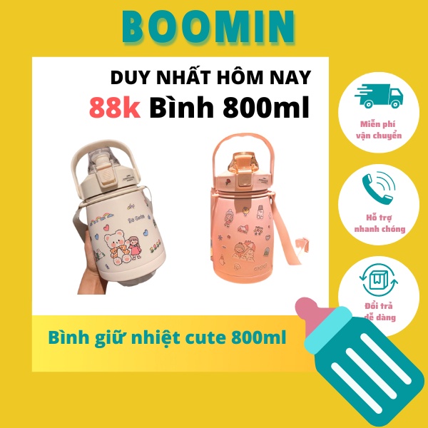 Bình giữ nhiệt cute bình giữ nhiệt BOOMIN cho bé 800ml có sticket