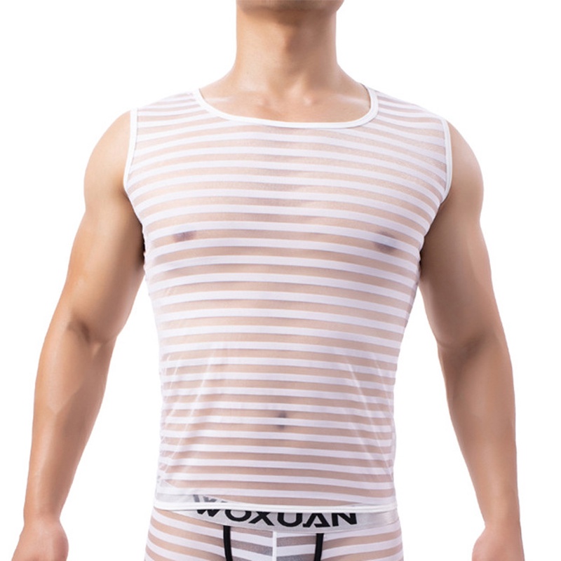 Áo Ba Lỗ Lưới Kẻ Sọc Gợi Cảm Tập Thể Hình Cho Nam