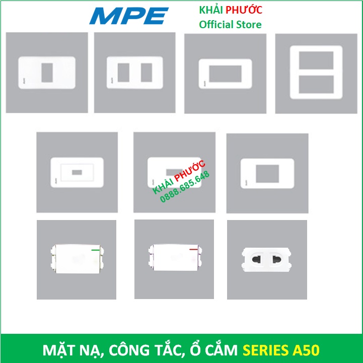 MẶT NẠ Ổ CẮM CÔNG TẮC CHỮ NHẬT 1 2 3 4 5 6 CB CÓC SB HB MCB APTOMAT ÁT TÔ MÁT ÁT TÉP 1P 2P THIẾT BỊ A50 MPE - KHẢI PHƯỚC