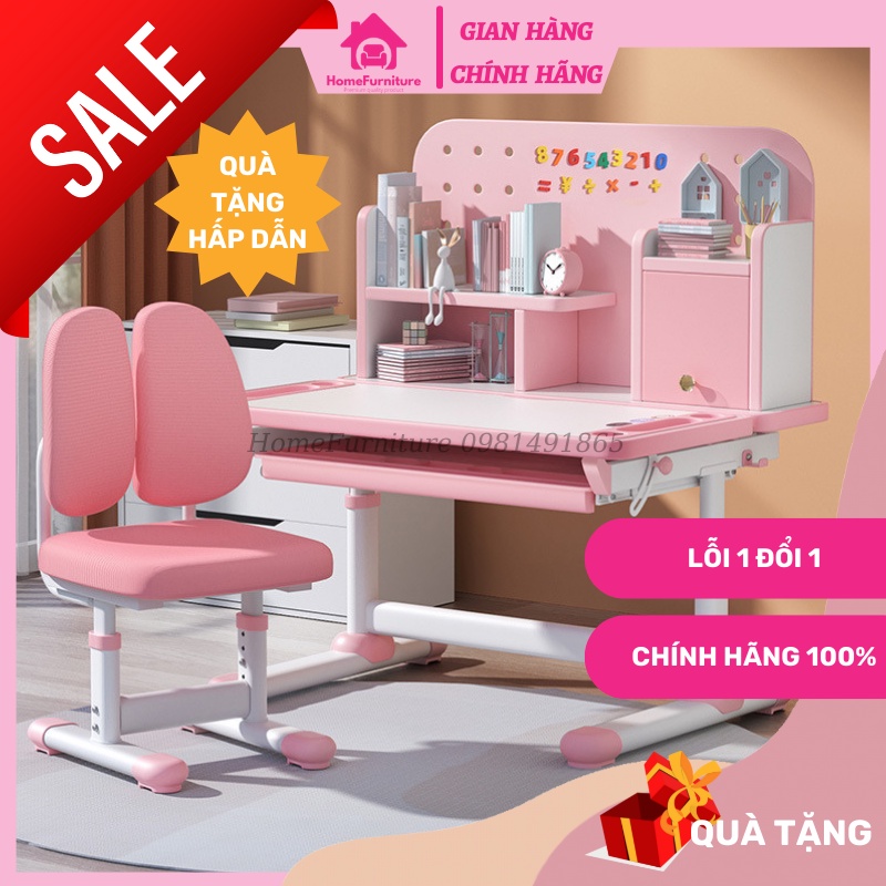 Bộ bàn ghế học sinh A16 - Bộ bàn học cho bé chống cận chống gù điều chỉnh được độ cao có giá sách Home Furniture