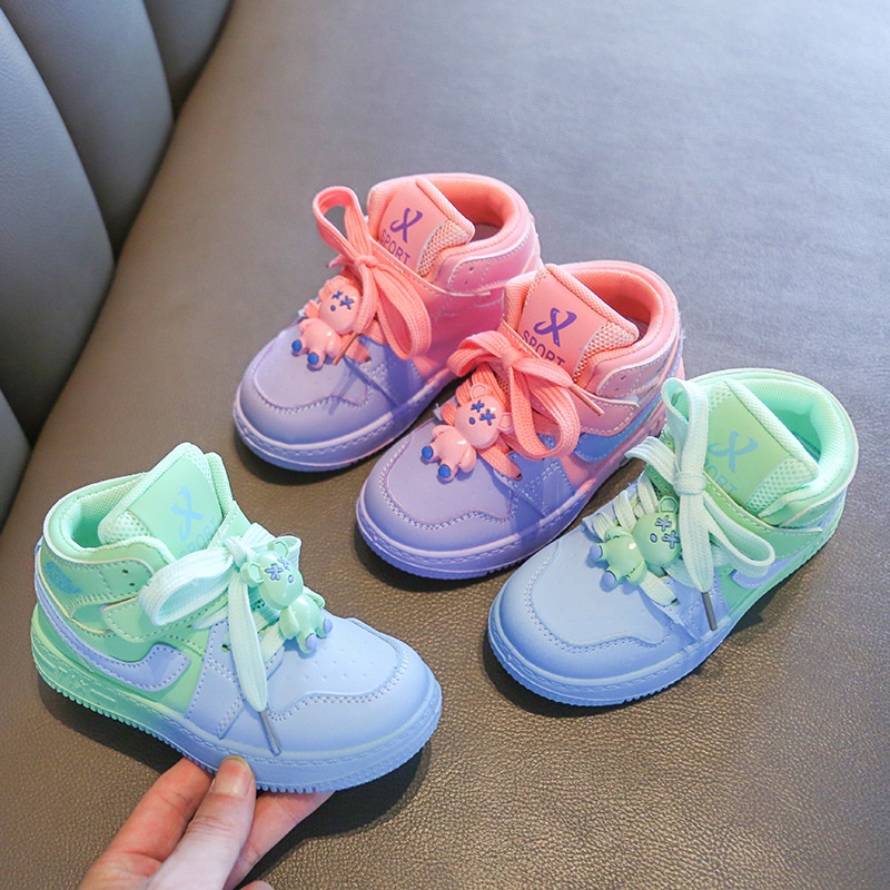 Children's sports shoes high top girls' casual shoes non-slip cartoon boys' board shoes soft bottom baby shoes single