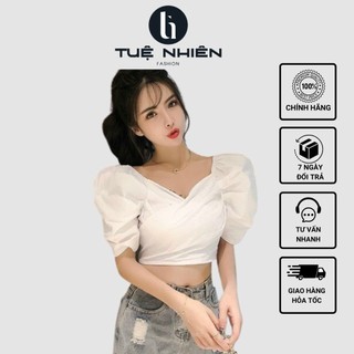 Áo croptop bắt chéo ngực tay phồng dễ phối đồ - Tuệ Nhiên - Fashion