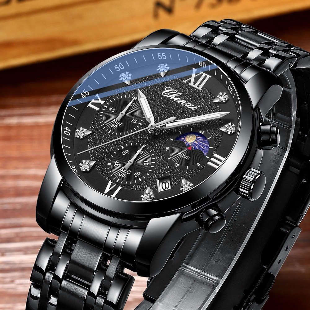 Đồng Hồ Nam Hiển Thị Ngày CHENXI Chống Thấm Nước Dây Thép Không Gỉ Thời Trang