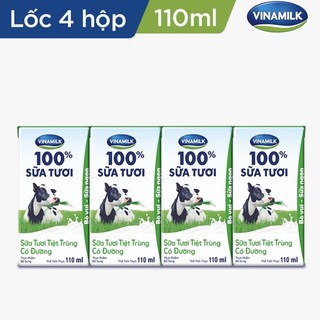 Sữa Tươi Tiệt Trùng Vinamilk Có đường -  110ml x 4 hộp