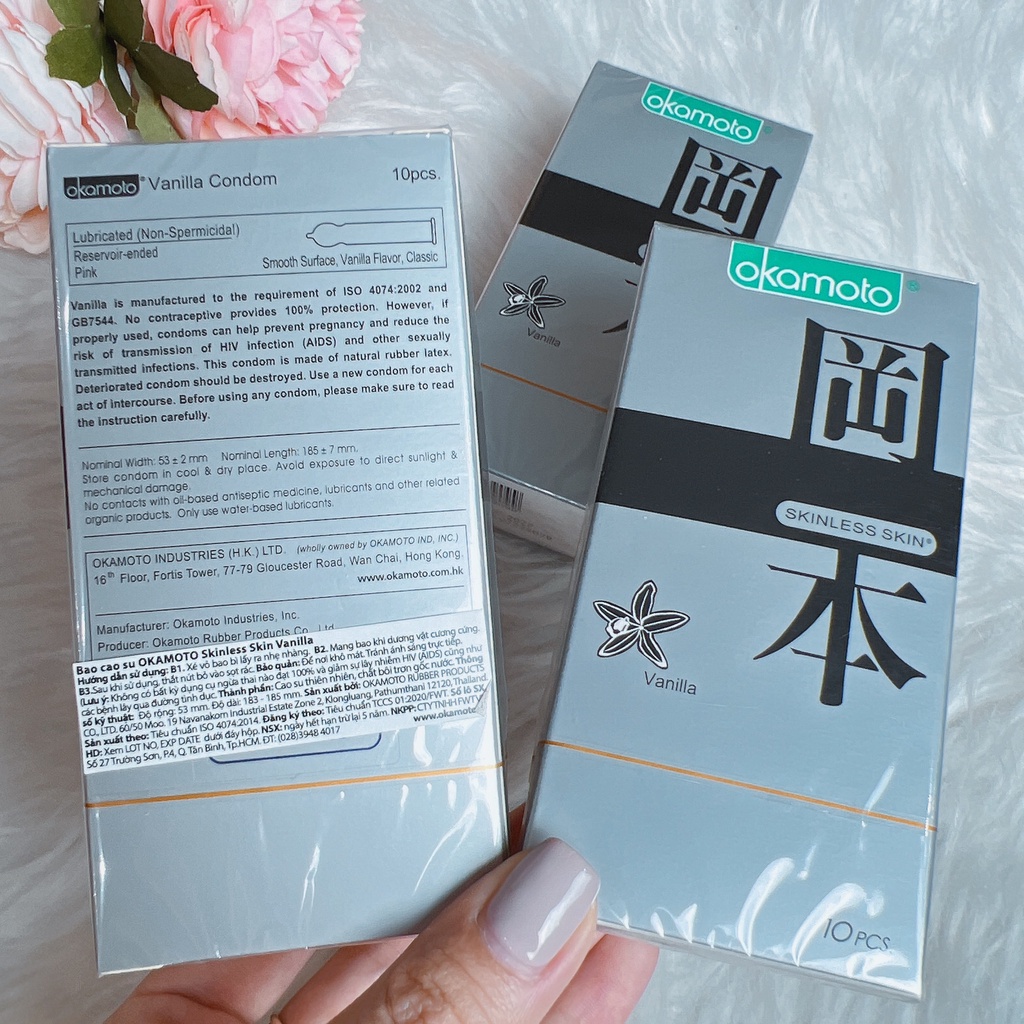 Bao Cao Su OKAMOTO SKINLESS VANILLA _10 bao_Bcs Okamoto siêu mỏng, sang sóng mềm mại lôi cuốn