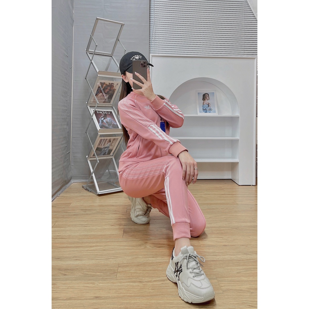 Bộ bomber sọc 2 nửa nữ nỉ cổ bẻ thu đông DBNU40 | BigBuy360 - bigbuy360.vn