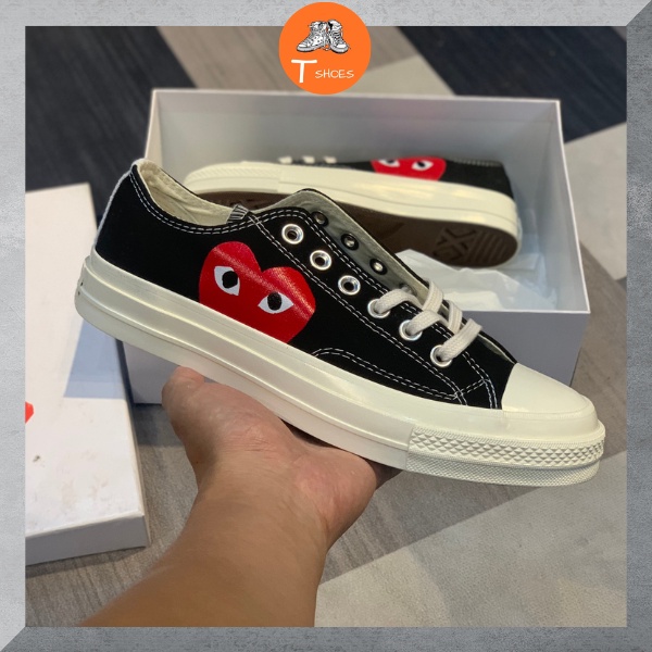 Giày Thể Thao Converse Cổ Thấp Tim Màu Đen Vải Canvas Hàng Cao Cấp Cho Nam Nữ