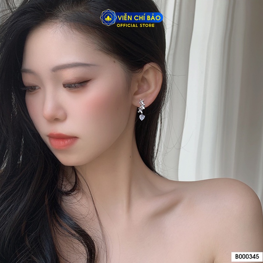 Khuyên tai bạc nữ dải hoa đá trái tim chất liệu bạc 925 thời trang phụ kiện trang sức nữ Viễn Chí Bảo B000345