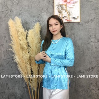 Quần áo đi chùa # bà ba tay dài lụa gấm # có lẻ áo và quần trắng đen v29