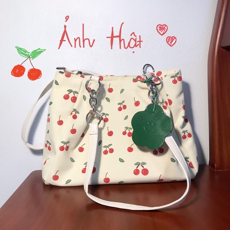 Túi xách vải cherry nữ tính đựng đồ đa năng đựng sách vở đi học - order 2 tuần trangxuka