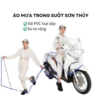 Áo mưa trong suốt PVC loại dày dẻo siêu bền to rộng Freesize chính hãng Sơn Thủy