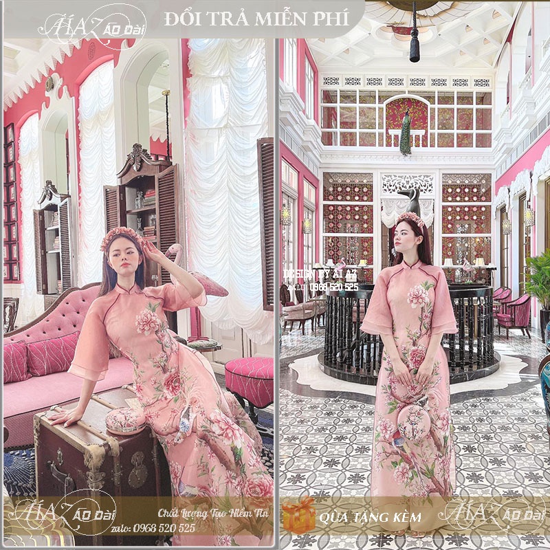 BigSize Áo Dài Cách Tân Nữ Họa Tiết Tay Lỡ LD04