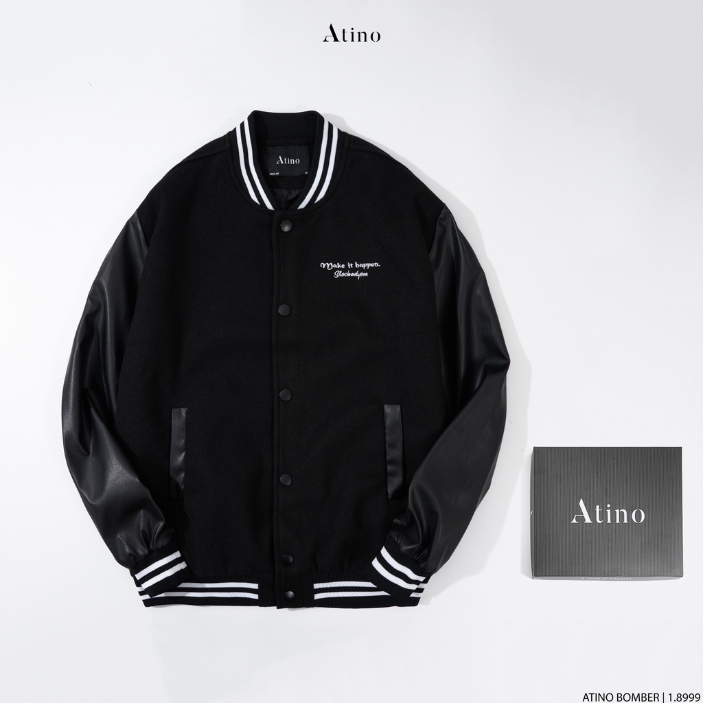 Áo Khoác Varsity MAKEIT ATINO Vải Dạ Mix Da PU Hàn Quốc Phong Cách Trẻ Trung Chuẩn Form Nam AD1.8999