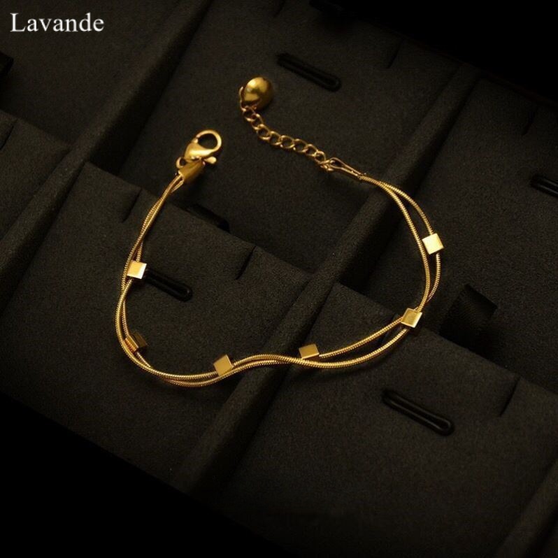 LAVANDE Vòng Đeo Tay Bằng Thép Titan Mạ Vàng 18K Hai Lớp Thiết Kế Đơn Giản Sang Trọng Cho Nữ CRMU