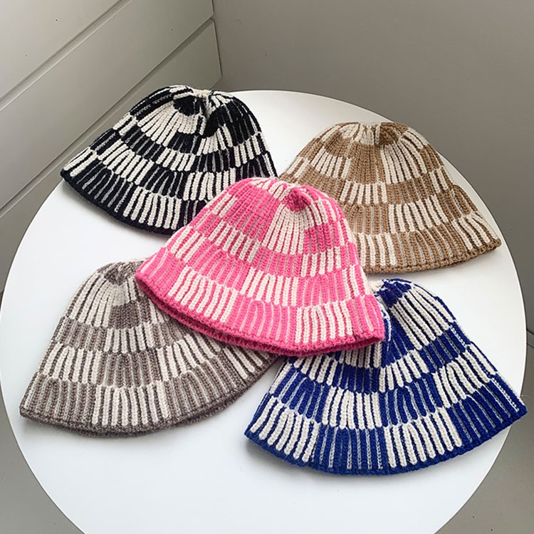 Mũ Bucket Len Dệt Kim Kẻ Sọc Phong Cách Thời Trang Thu Đông Hàn Quốc