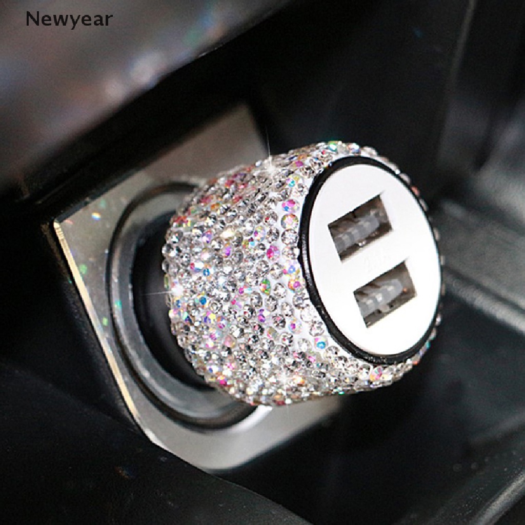 Dây Cáp Sạc Nhanh USB Kép Đính Đá Lấp Lánh Cho Xe Hơi