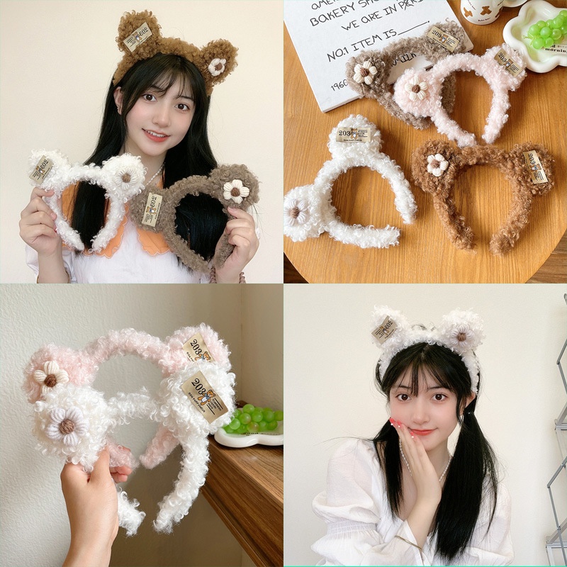 Băng Đô Cài Tóc Rửa Mặt Hình Tai Gấu Ba Chiều Dễ Thương Phong Cách Hàn Quốc