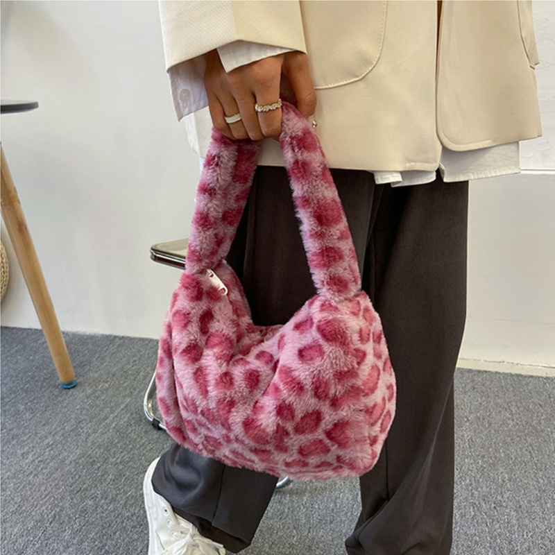 Túi Đeo Vai / Kẹp Nách Phủ Lông Họa Tiết Da Báo Thời Trang Thu Đông Cho Nữ