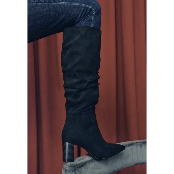 Boot đùi nhăn đen lộn JustFab