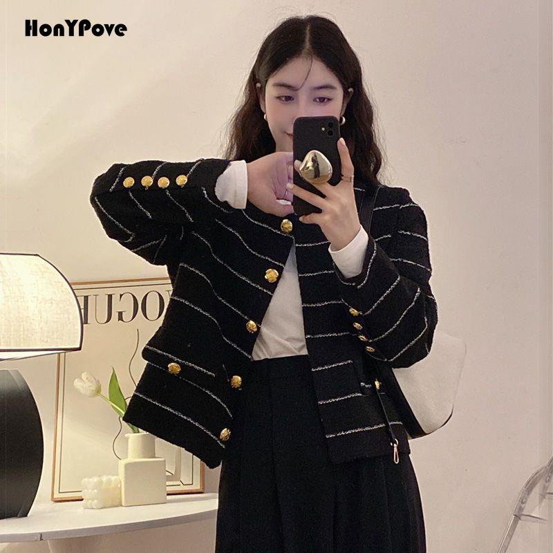 Honypove Áo Khoác Tweed Kẻ Sọc Tay Dài Phong Cách Thời Trang Thu Đông Mới 2022 | BigBuy360 - bigbuy360.vn