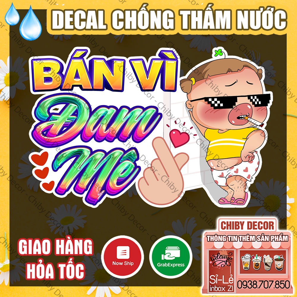 Decal Trang Trí Quán Bán Vì Đam Mê 🌈 Sticker Chống Nước, Cắt Sẵn, Tranh Dán Tường, Hình Dán Kính, Tường, Quầy
