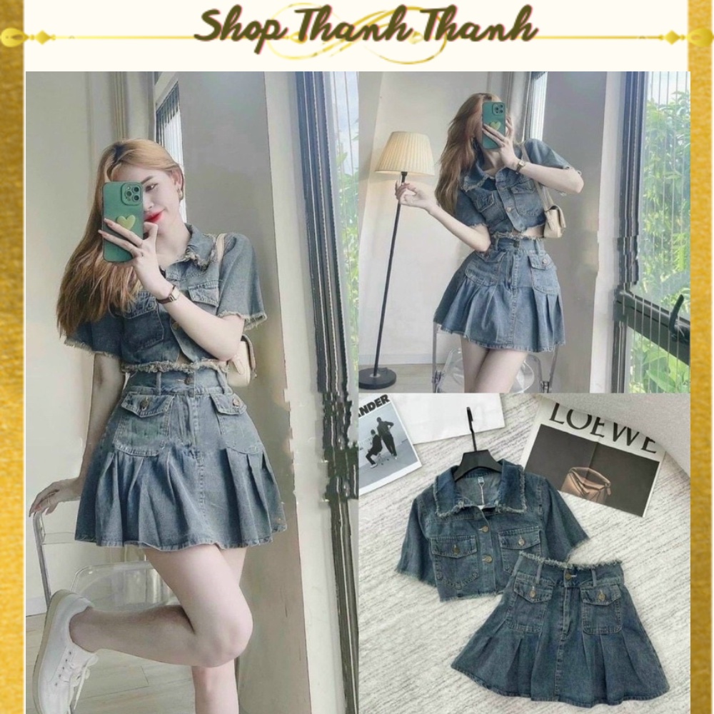 Set áo Bò chân váy Denim - bộ Bò chất đẹp, dày dặn, hàng đẹp QC HOT 2022 - ThanhThanh SHOP