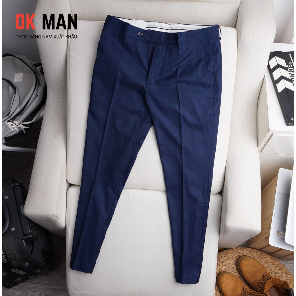 Quần âu nam, kẻ chìm, form slimfit, 5 màu , co giãn tốt, OkMan