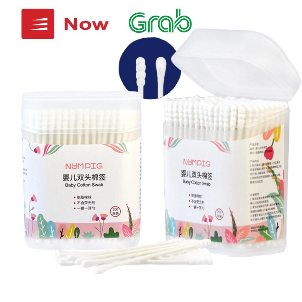 Tăm Bông Trẻ Em, Tăm Bông Ngoái Tai Cho Bé Sơ Sinh 2 Đầu [Hộp 200 Que]