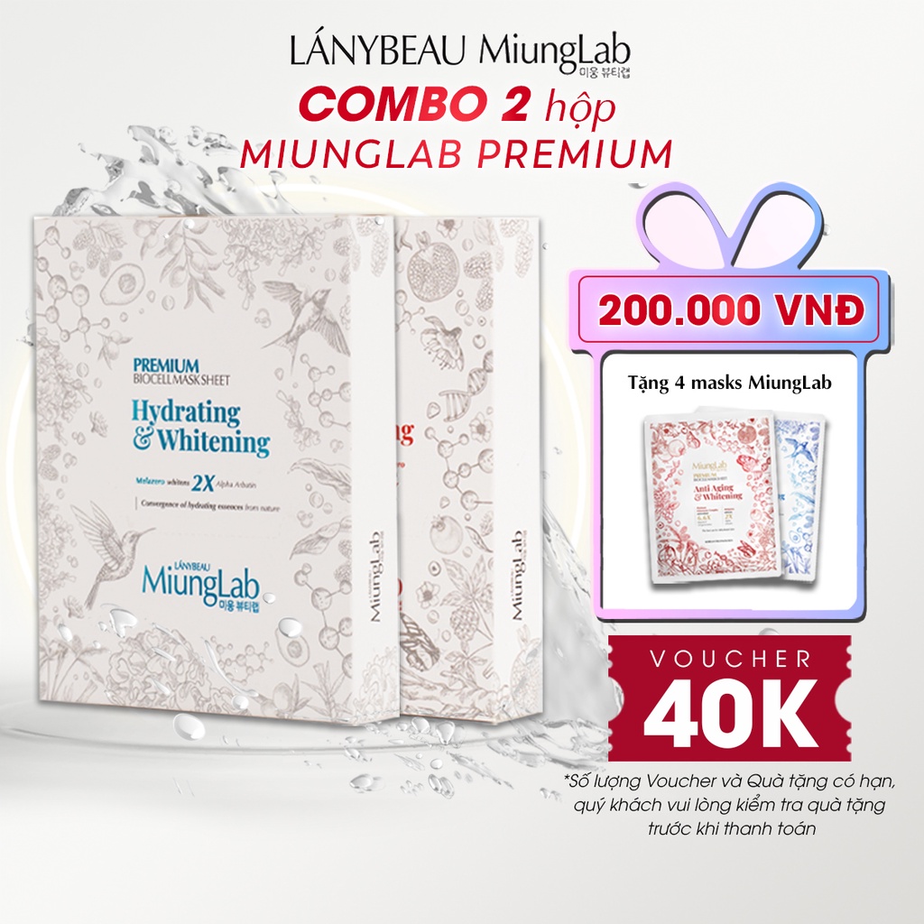Combo 2 Hộp mặt nạ LÁNYBEAU MiungLab Premium Biocell Mask Sheet ( Anti Aging & Whitening, Hydrating & Whitening) 2x200g