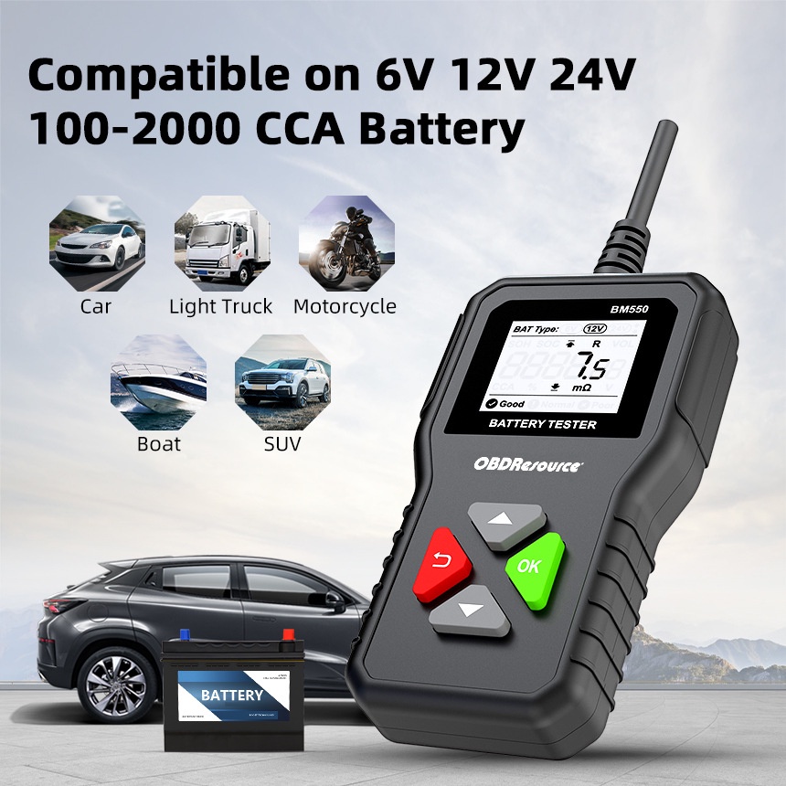 Thiết Bị Kiểm Tra Pin Kỹ Thuật Số BM550 6V 12V 24V 100-2000A CCA KW208 Cho Xe Hơi