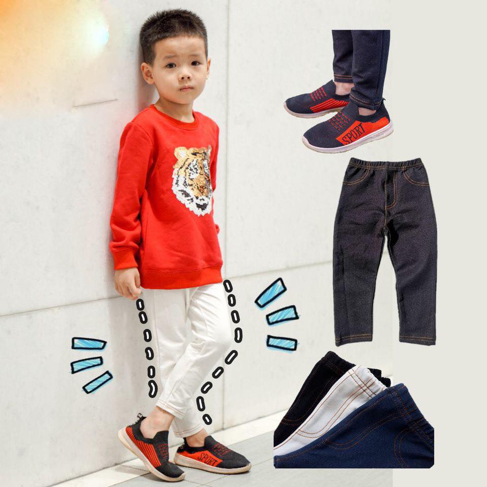 Quần giả bò, giả jean cho bé trai, bé gái co giãn, thoải mái vận động size từ 20-30kg