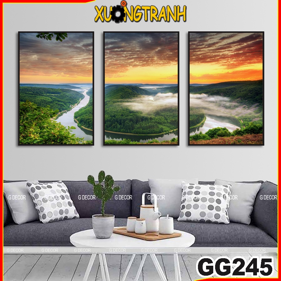 Tranh treo tường canvas 3 bức phong cách Bắc Âu 245, tranh phong cảnh trang trí phòng khách, phòng ngủ, phòng ăn, spa