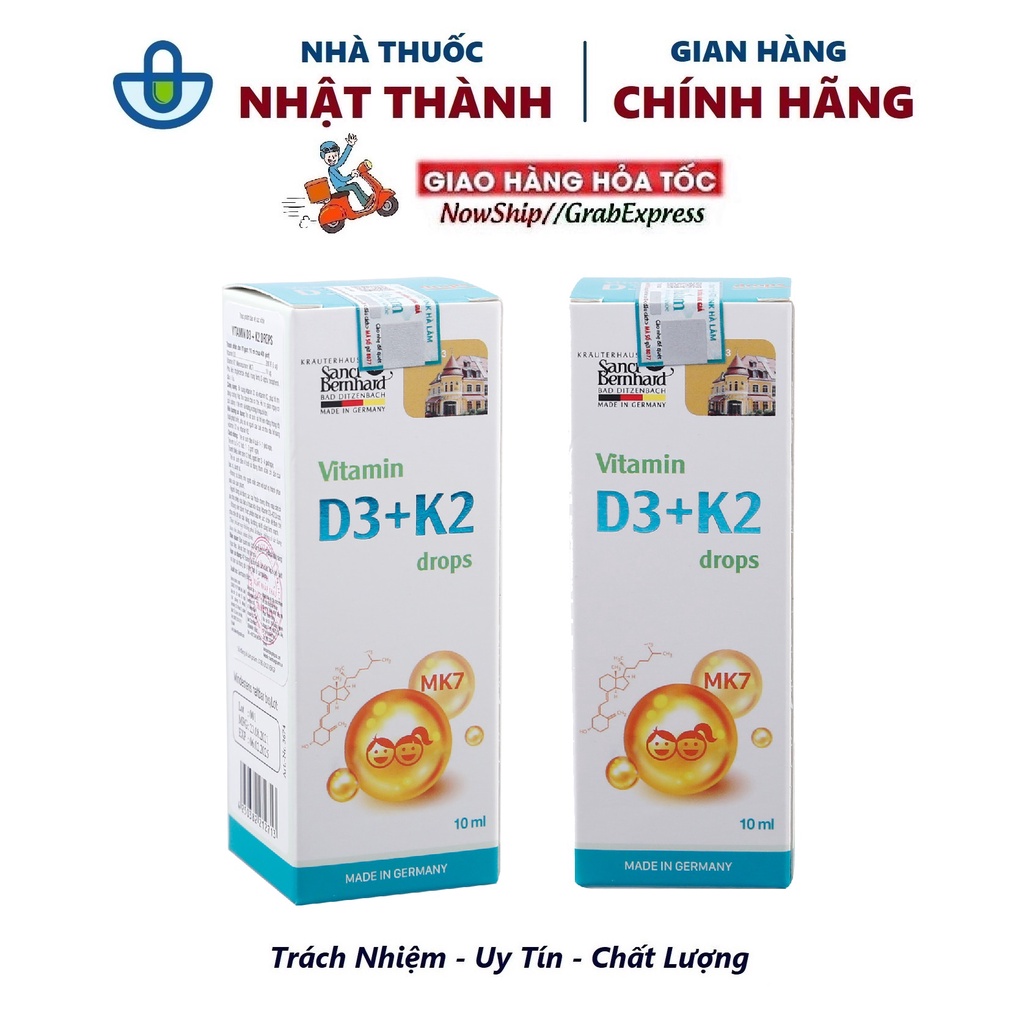 (Hàng nhập khẩu) Vitamin D3 K2 MK7 Sanct Bernhard Đức Drops 10ml - Hỗ Trợ Giảm Nguy Cơ Còi Xương- Nhà thuốc Nhật Thành